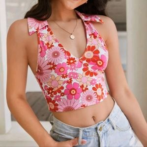 Self Tie Floral Halter Top
